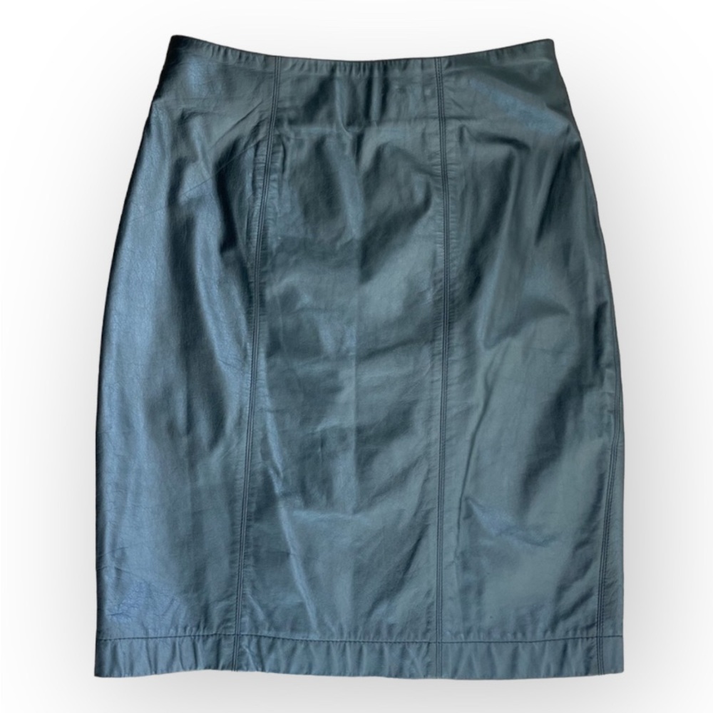 Vintage Black Genuine Leather Knee Length Tailored Pencil Skirt
